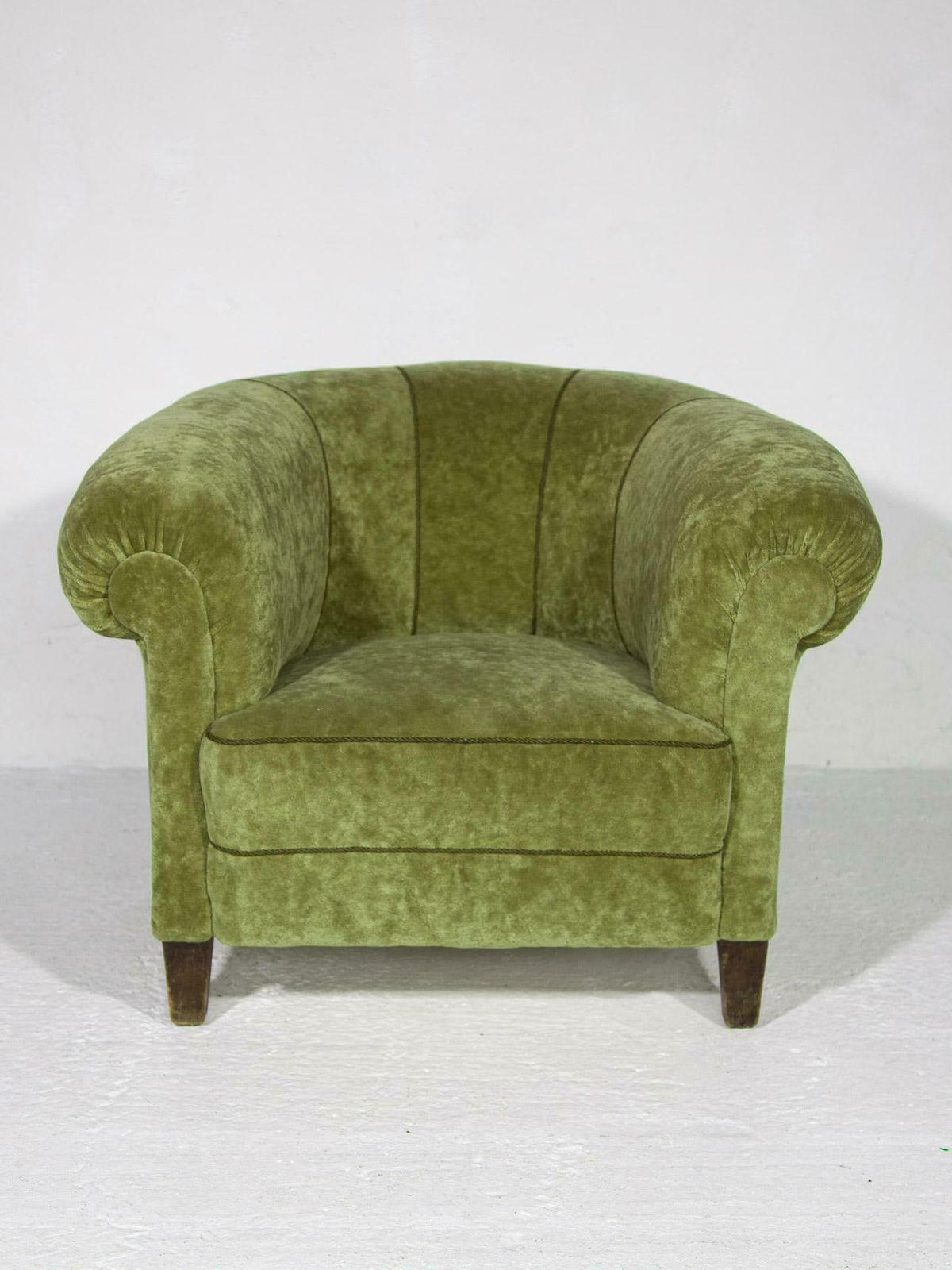 Art Deco Lounge Chairs In Green Olive Velvet Upholstery photo for sale