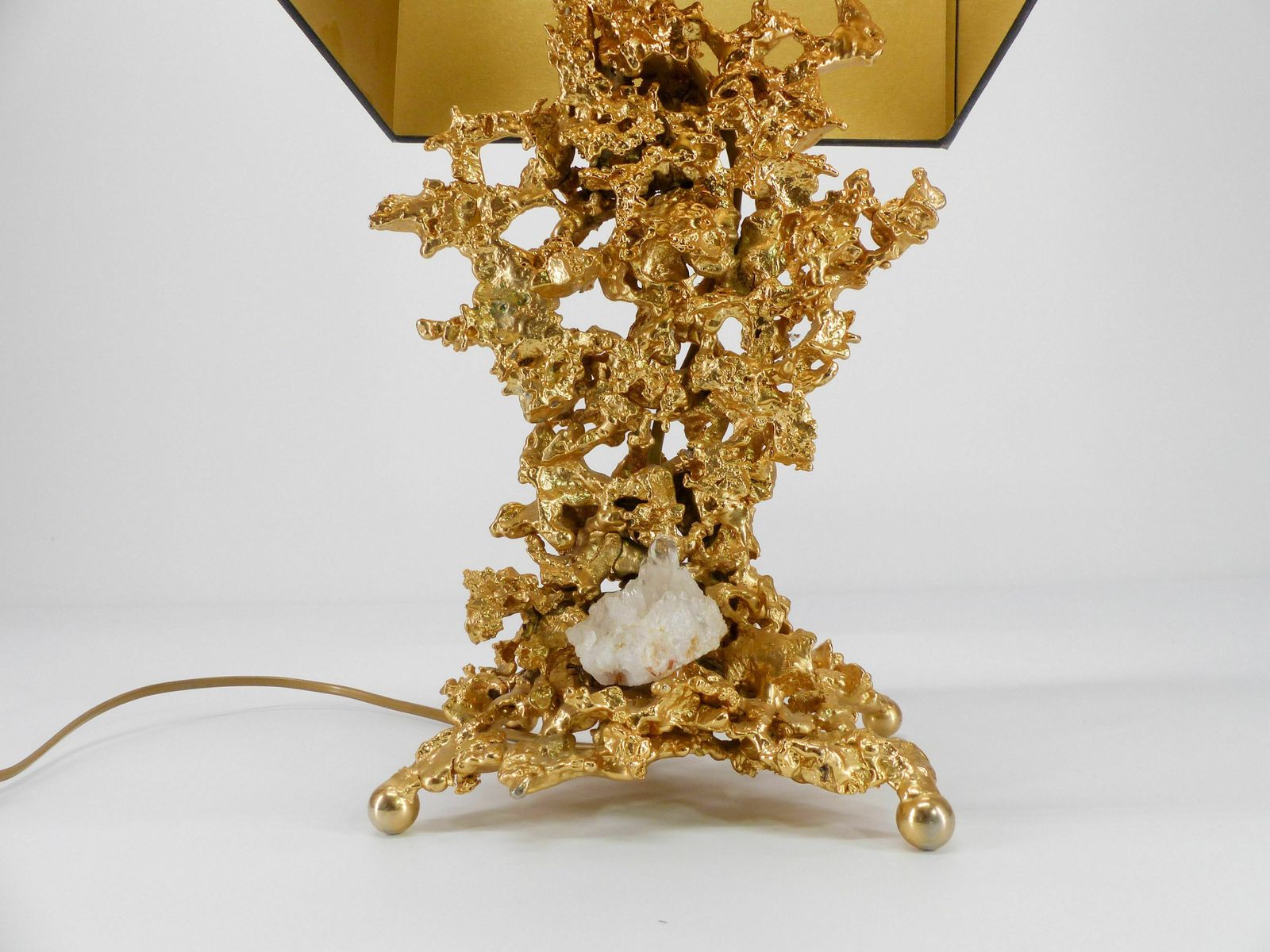 Hollywood Regency Lamp Base In Exploded Bronze And Quartz Claude Victor Boeltz 1980 photo furniture