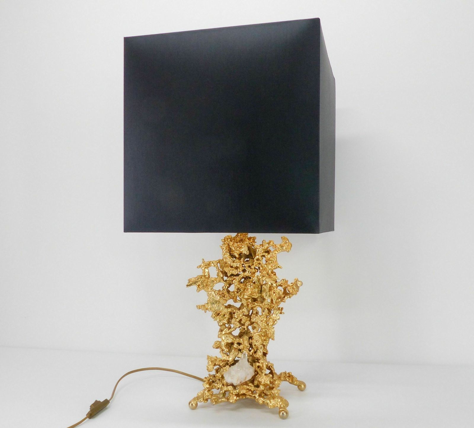 Hollywood Regency Lamp Base In Exploded Bronze And Quartz Claude Victor Boeltz 1980 photo Lighting