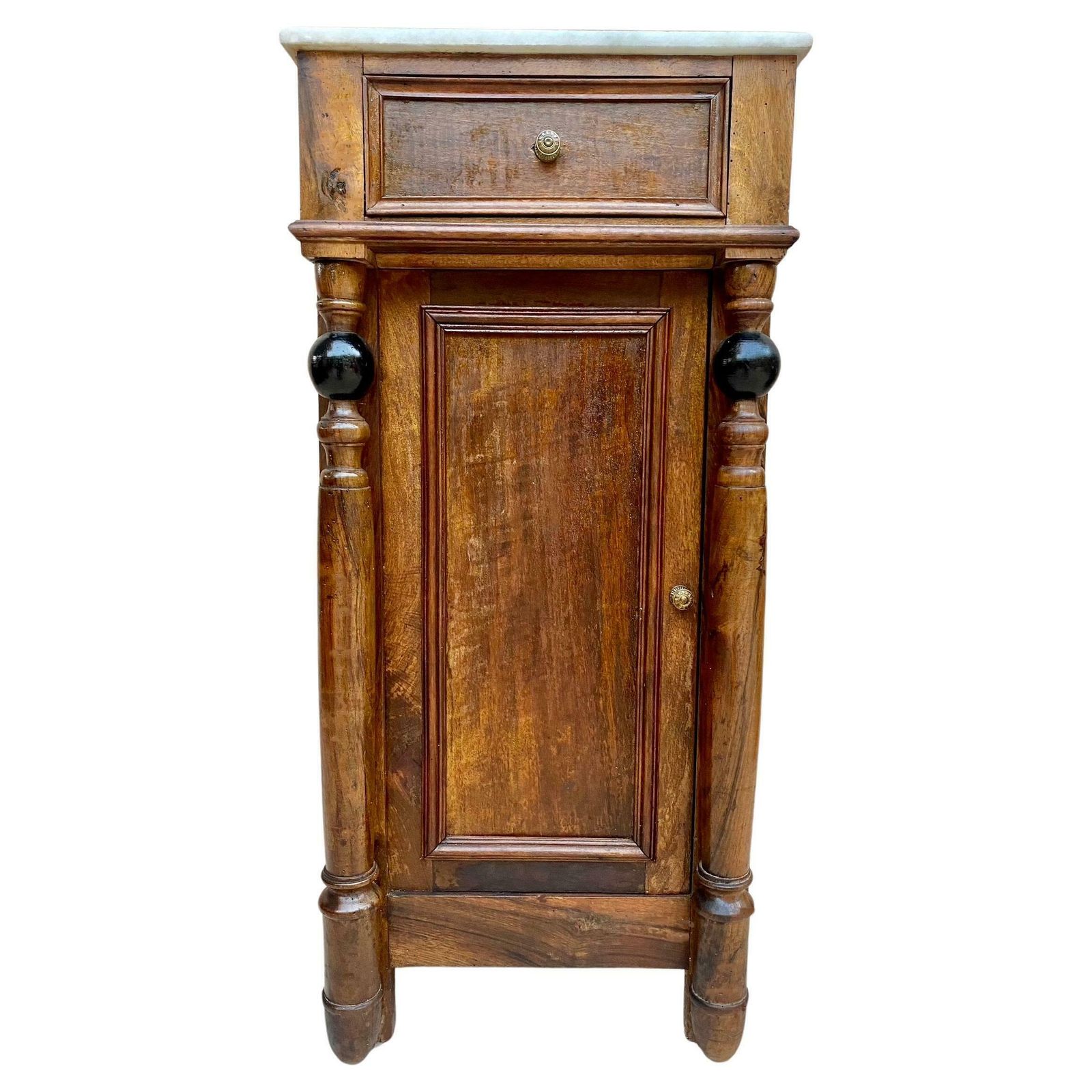 Early 20th Century French Walnut Nightstands With One Drawer And Marble Top