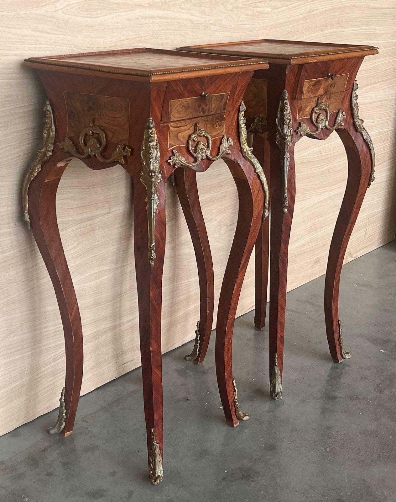 French Classic Louis XV Style Marquetry Nightstands With Drawer, 1910 photo 3171.0