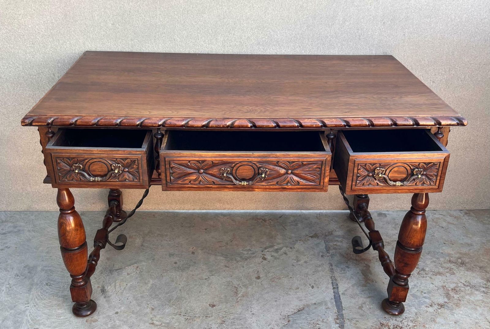 4101.0 20th Two Sides French Louis XV Style Carved Walnut Desk With Three Drawers photo