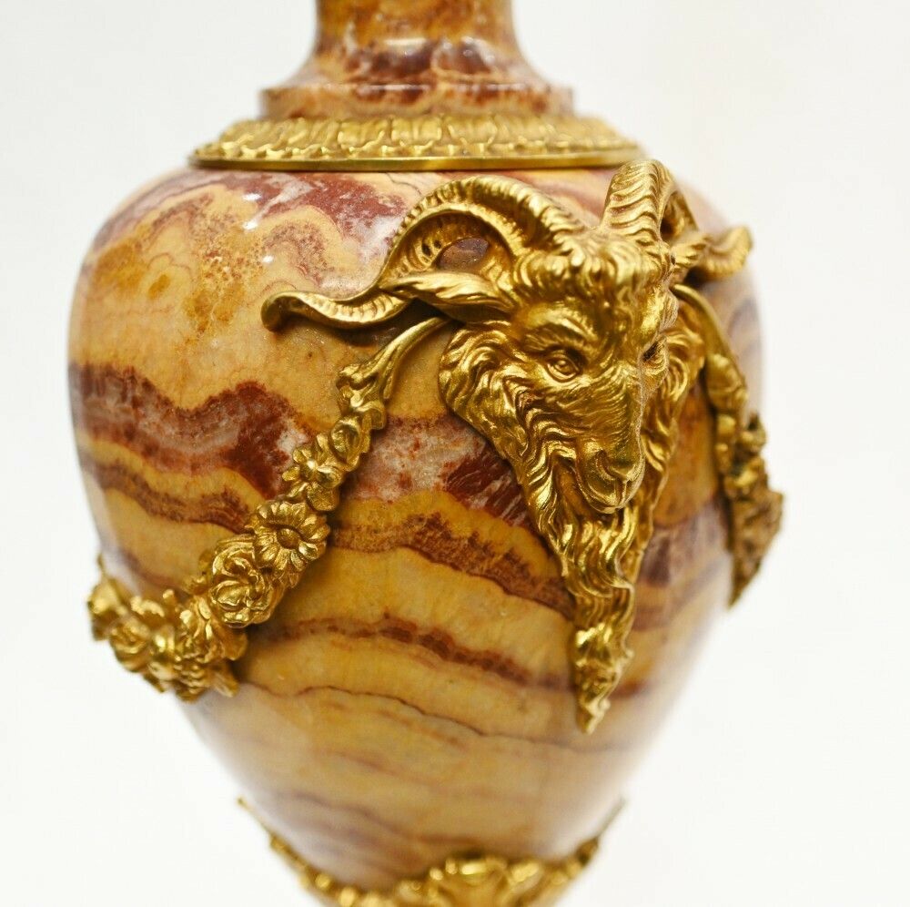 photo for sale Pair French Marble Urns Cassolettes Decorative Empire Amphora Vase