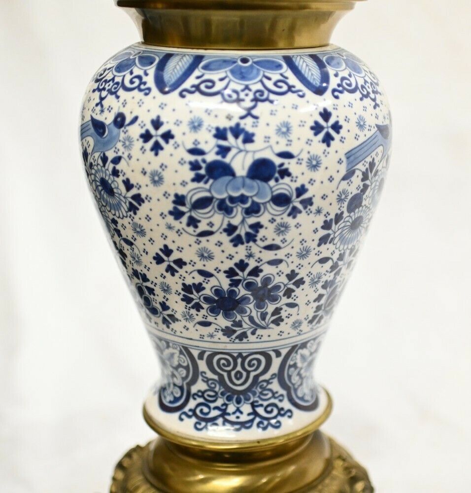 Delft Porcelain Clock Mantle Garniture Gilt Urns photo furniture