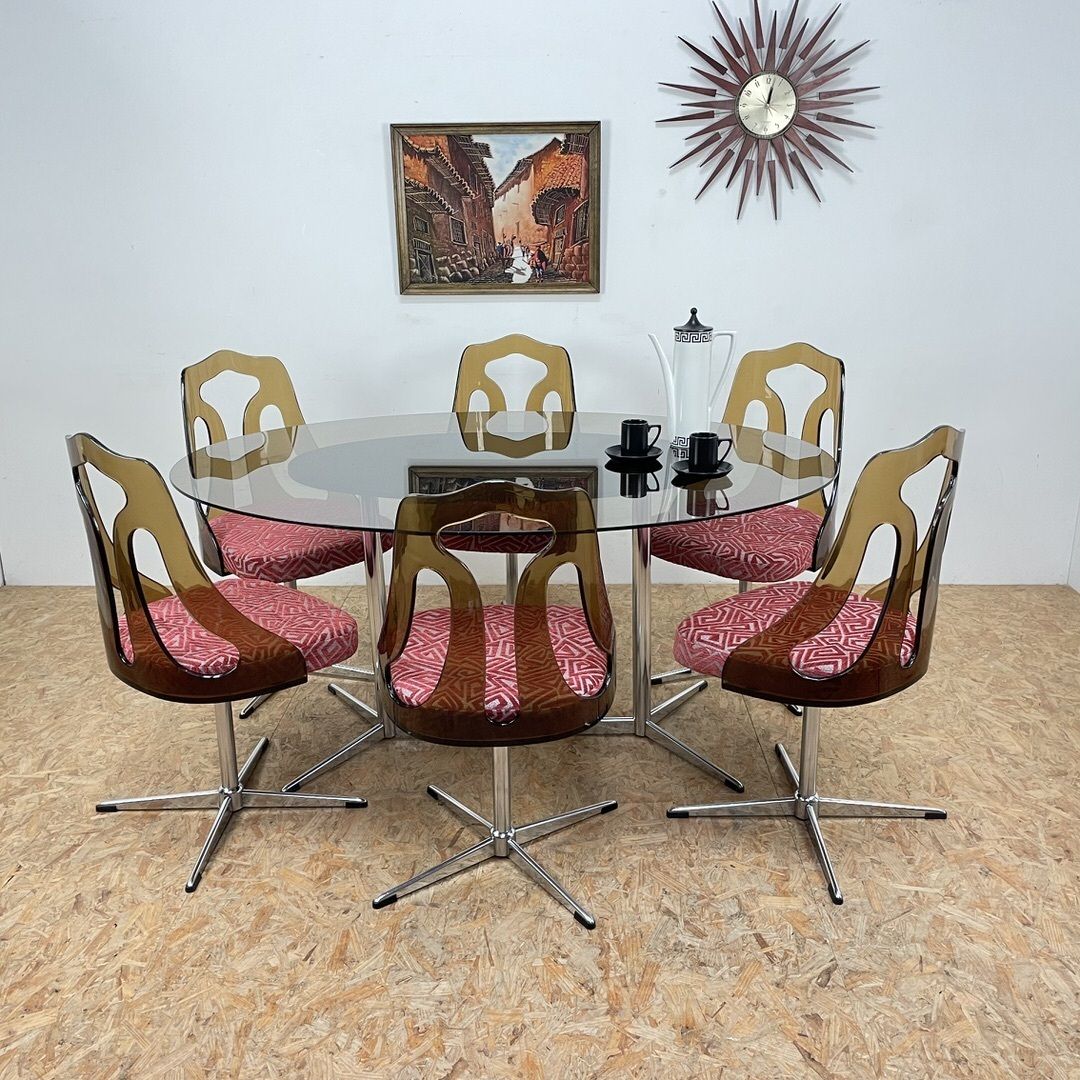 Mid Century 1960s Smoked Perspex Chairs And Glass Table photo furniture