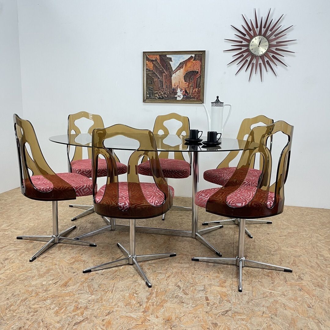 Mid Century 1960s Smoked Perspex Chairs And Glass Table photo for sale