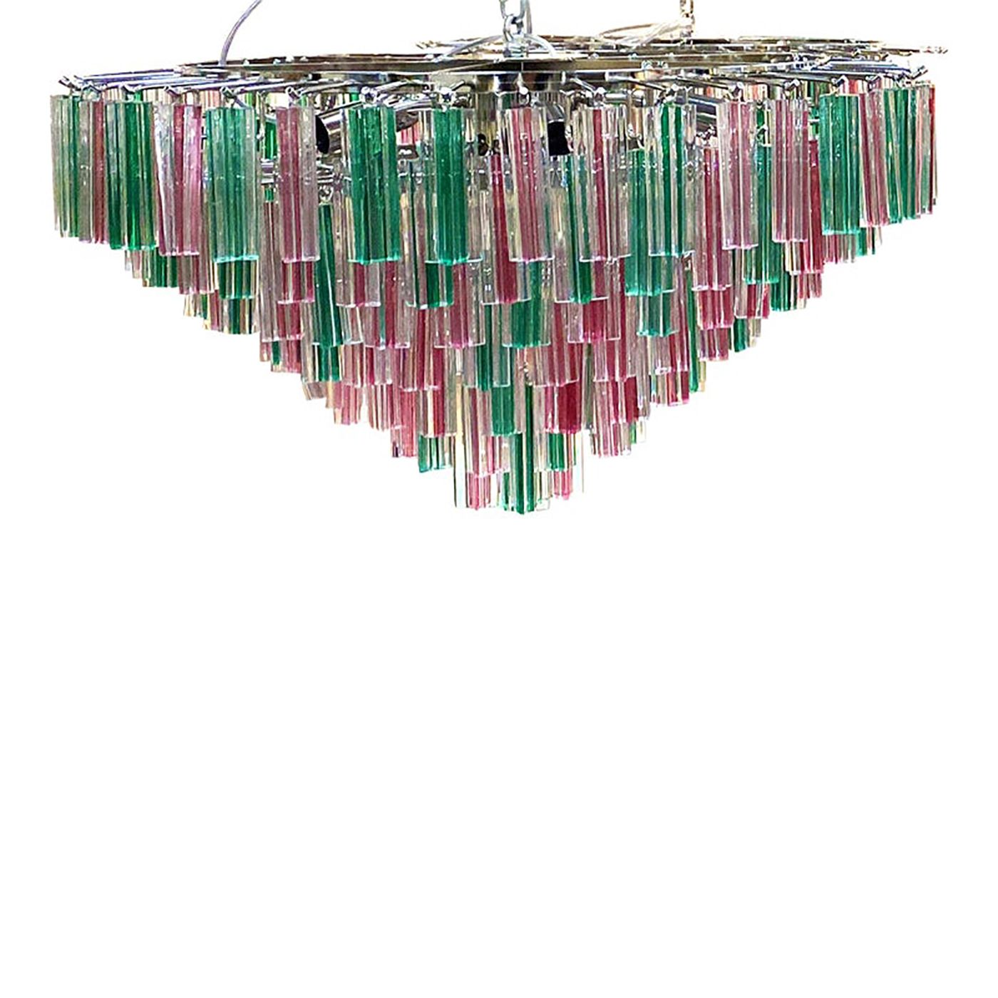 1970s Italian Vintage Green And Pink "Quadriedro" Murano Glass Chandelier