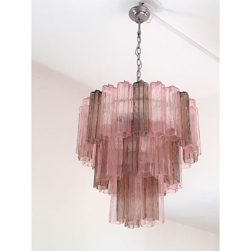 Contemporary Fume’ And Pink “Tronchi” Murano Glass Chandelier photo furniture