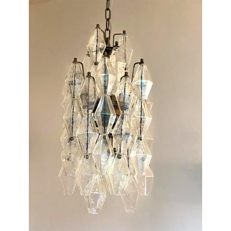 A Pair Of Champagne "Poliedro" Murano Glass Chandelier photo for sale