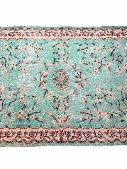 Vintage Handmade Turkish Green Wool Rug   Handwoven Boho Rug photo buy