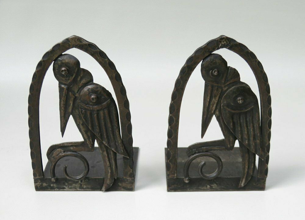 Art Nouveau Wrought Iron Bookends Marabu In The Style Of Edgar Brandt, 1890s, Set Of 2