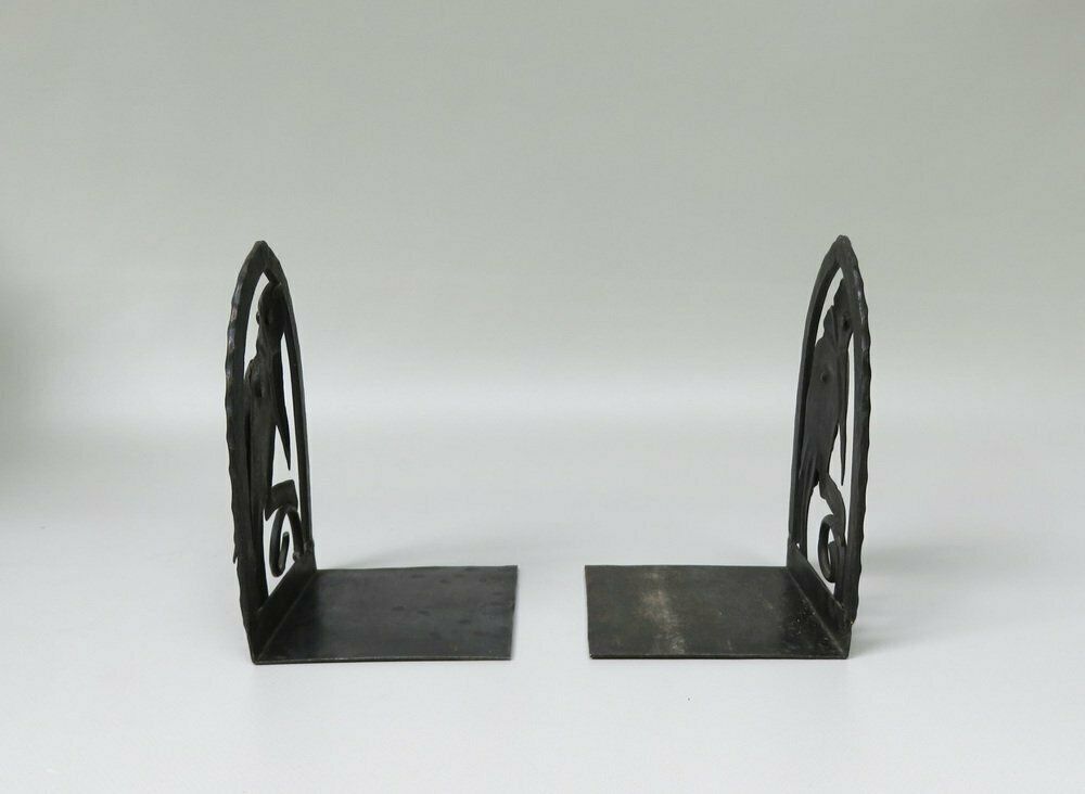 Art Nouveau Wrought Iron Bookends Marabu In The Style Of Edgar Brandt, 1890s, Set Of 2 photo 1841.1