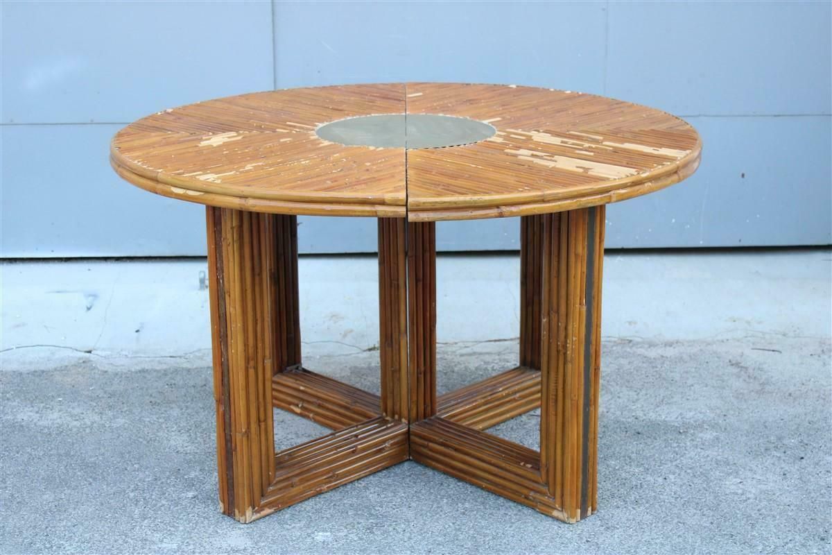 photo for sale Oval Conference Table In Bamboo And Brass Italian Design From The 70s