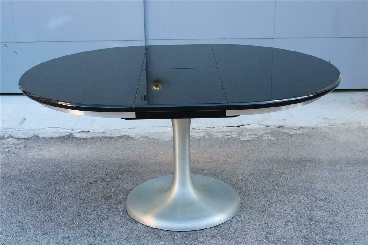 Round Extendable Table In Black Lacquered Satin Metal 1970 Moscatelli Formanova photo buy