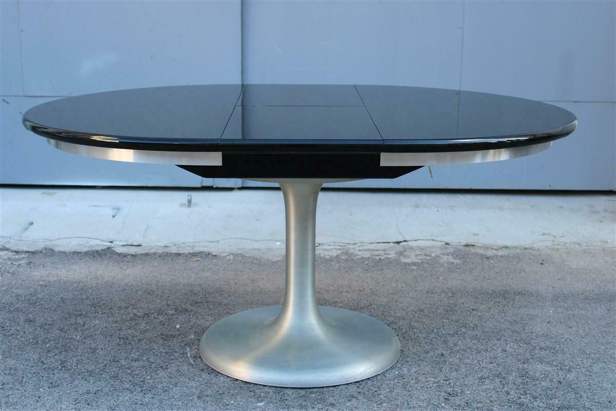 Round Extendable Table In Black Lacquered Satin Metal 1970 Moscatelli Formanova photo vintage