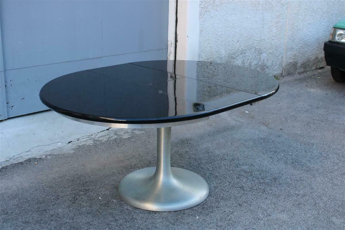 Furniture Round Extendable Table In Black Lacquered Satin Metal 1970 Moscatelli Formanova photo