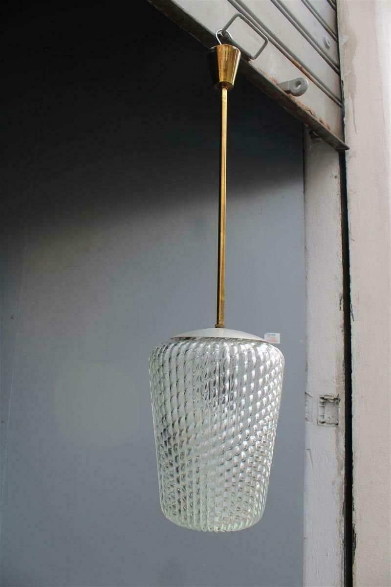 Mid Century Lantern Seguso Ceiling Lamp, Murano Glass And Brass, 1940s photo vintage