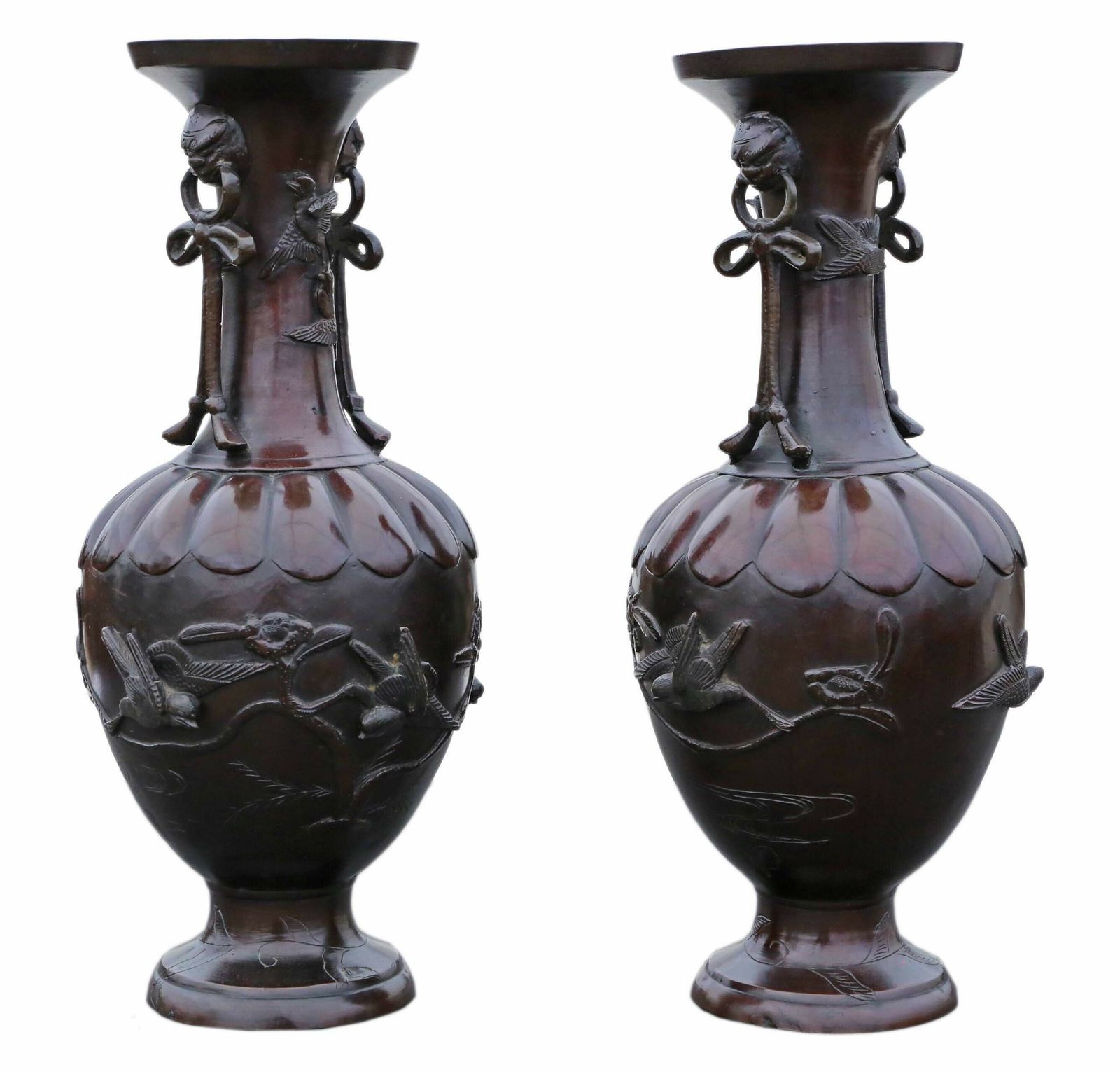 Large Pair Of Fine Quality Japanese Bronze Vases   Dated 1903, Meiji Period photo for sale
