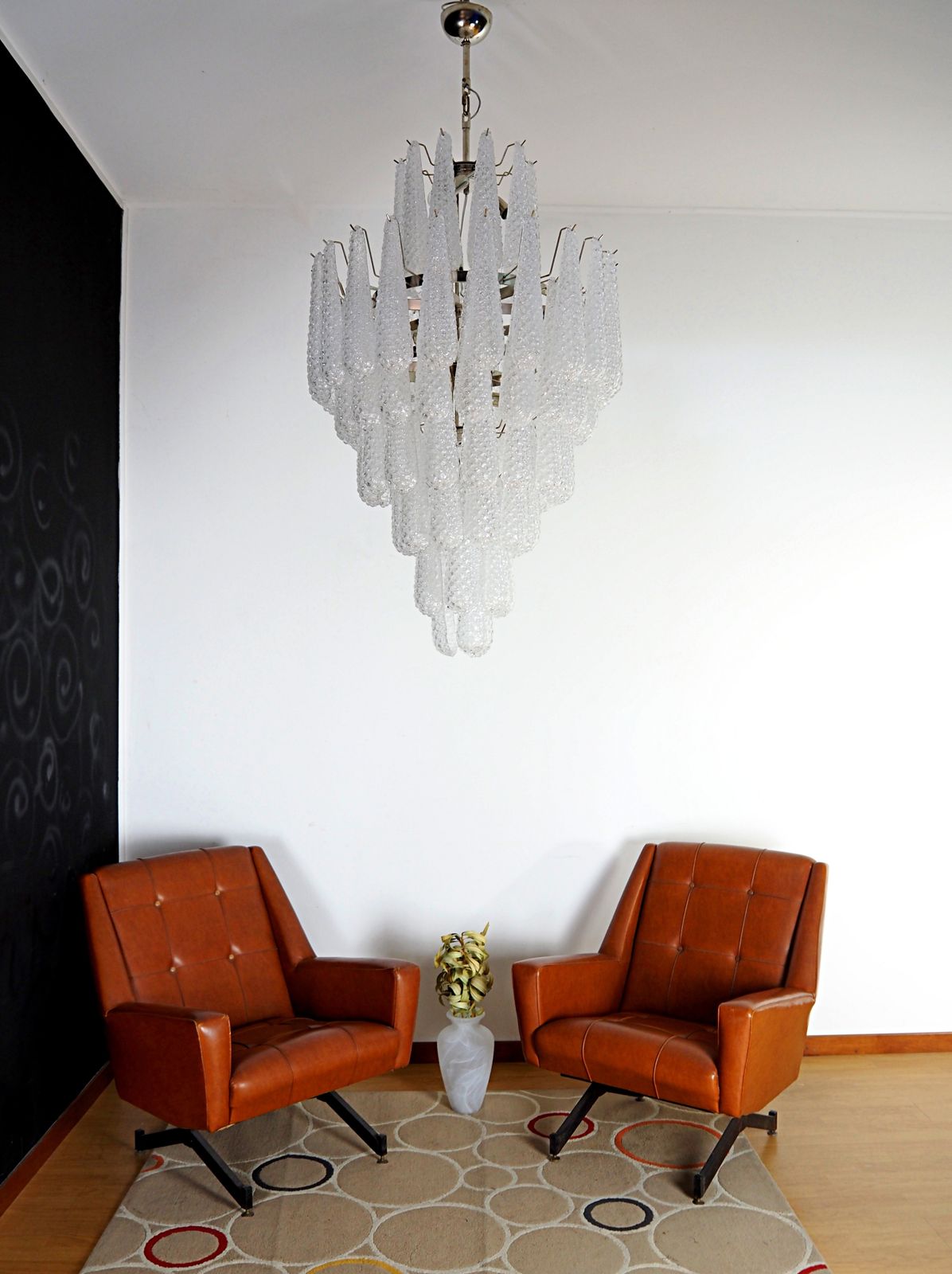 Huge Italian Vintage Murano Glass Chandelier   85 Glass Transparent Petals Drop photo furniture