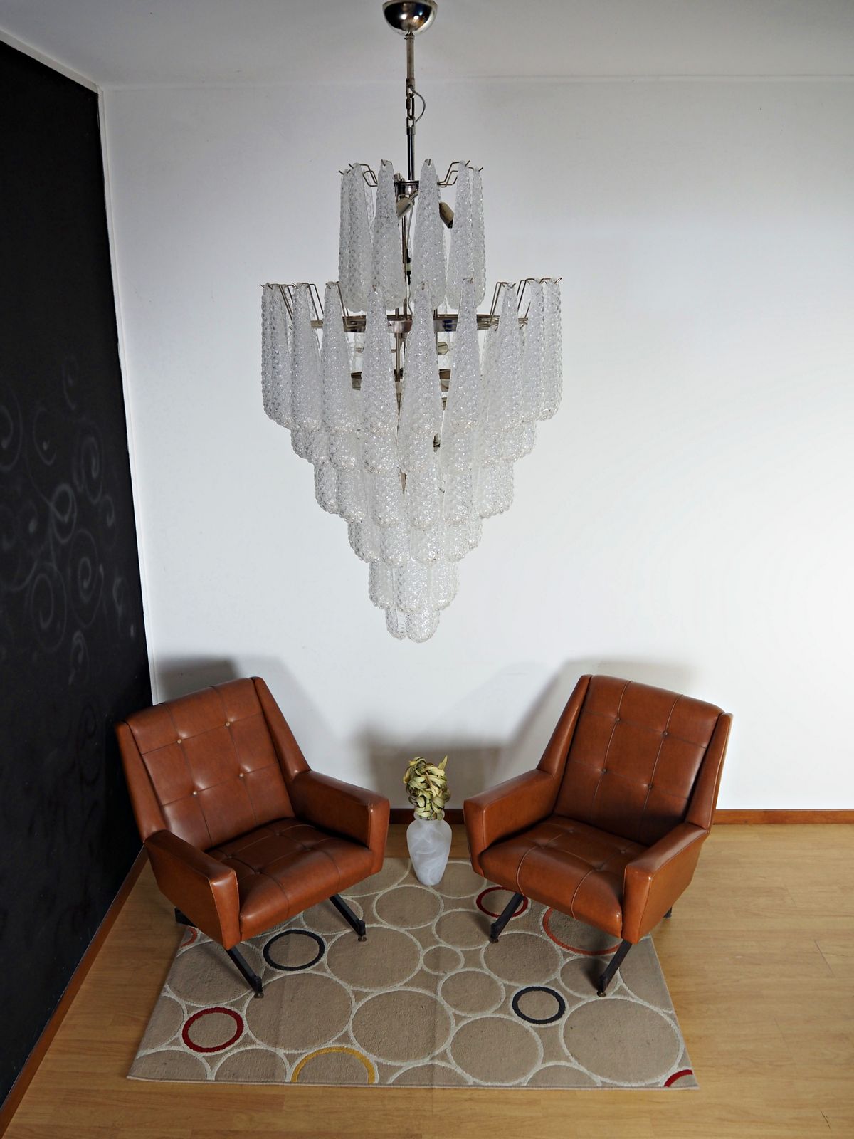 Huge Italian Vintage Murano Glass Chandelier   85 Glass Transparent Petals Drop photo Lighting