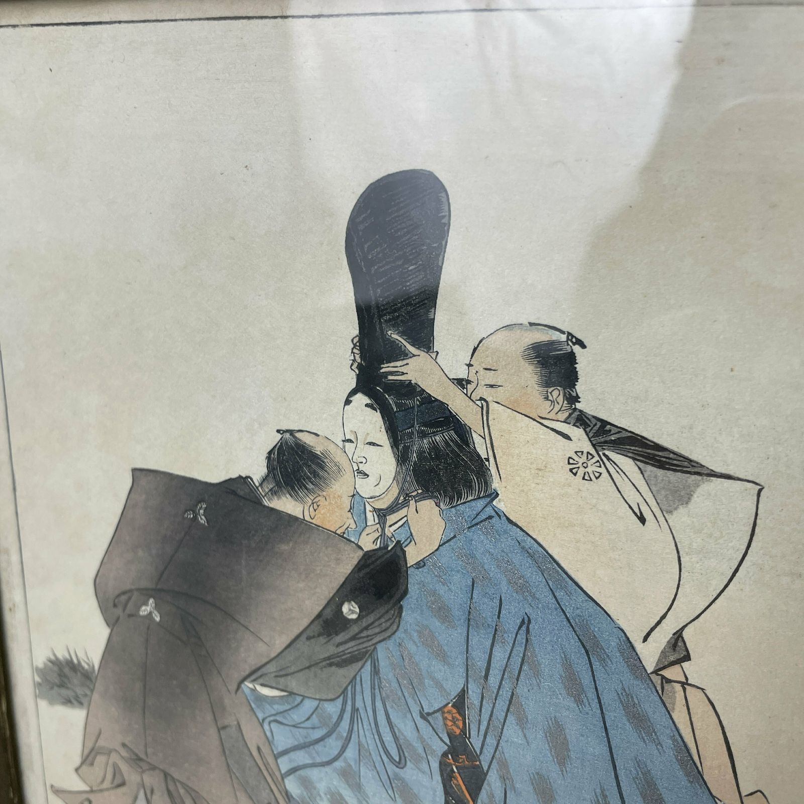 Antique Kogyo Tsukioka Japanese 1898 Framed Wood Block Print Noh Dance Picture Costume Framed Gold Original Art Work Rectangle Oriental photo furniture