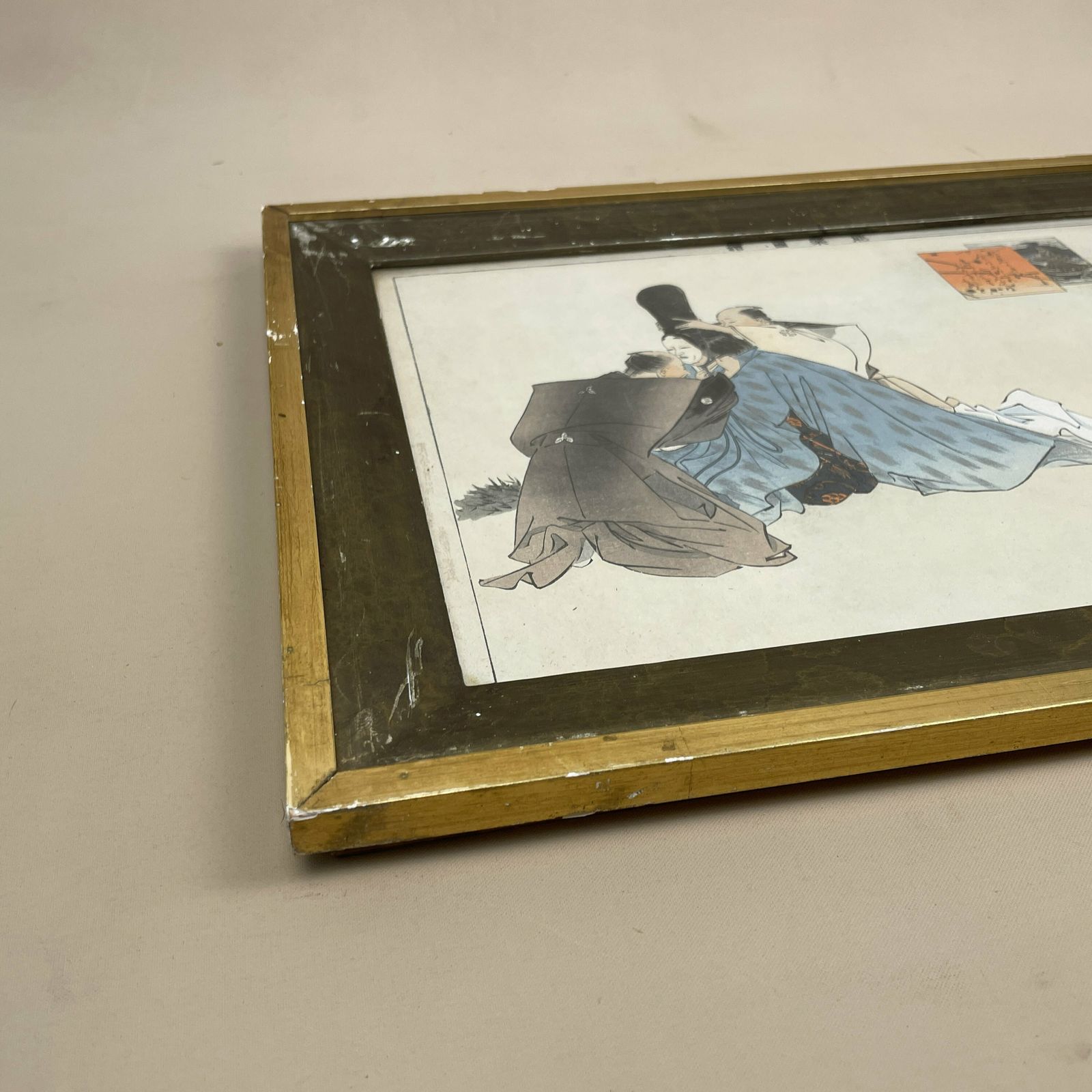 Antique Kogyo Tsukioka Japanese 1898 Framed Wood Block Print Noh Dance Picture Costume Framed Gold Original Art Work Rectangle Oriental photo vintage