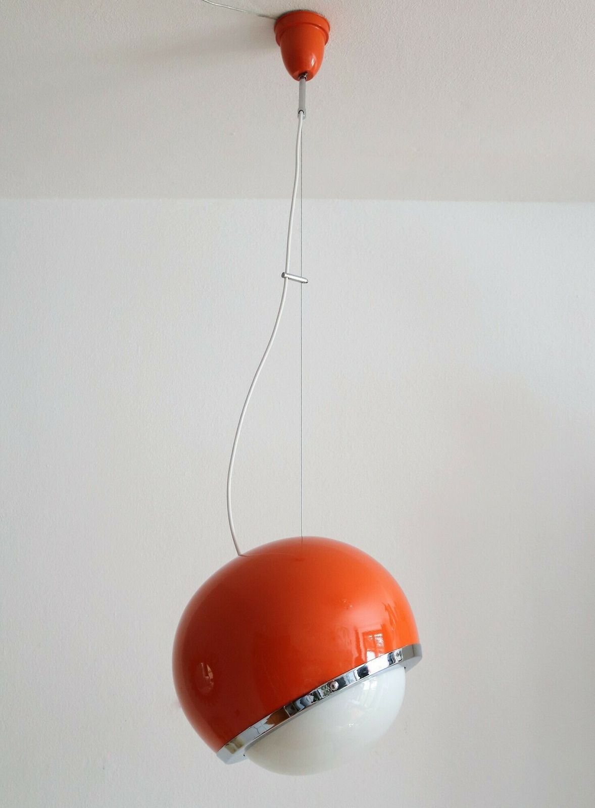 photo buy Italian Midcentury Pendant Lamp From The Space Age In Glass And Aluminium, 1960s