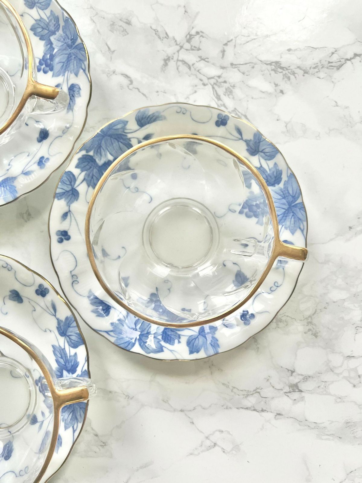 Kuriyama Japon   Nice Set Consisting Of A Glass Cup And A Porcelain Saucer With Blue Flowers photo Home Decor