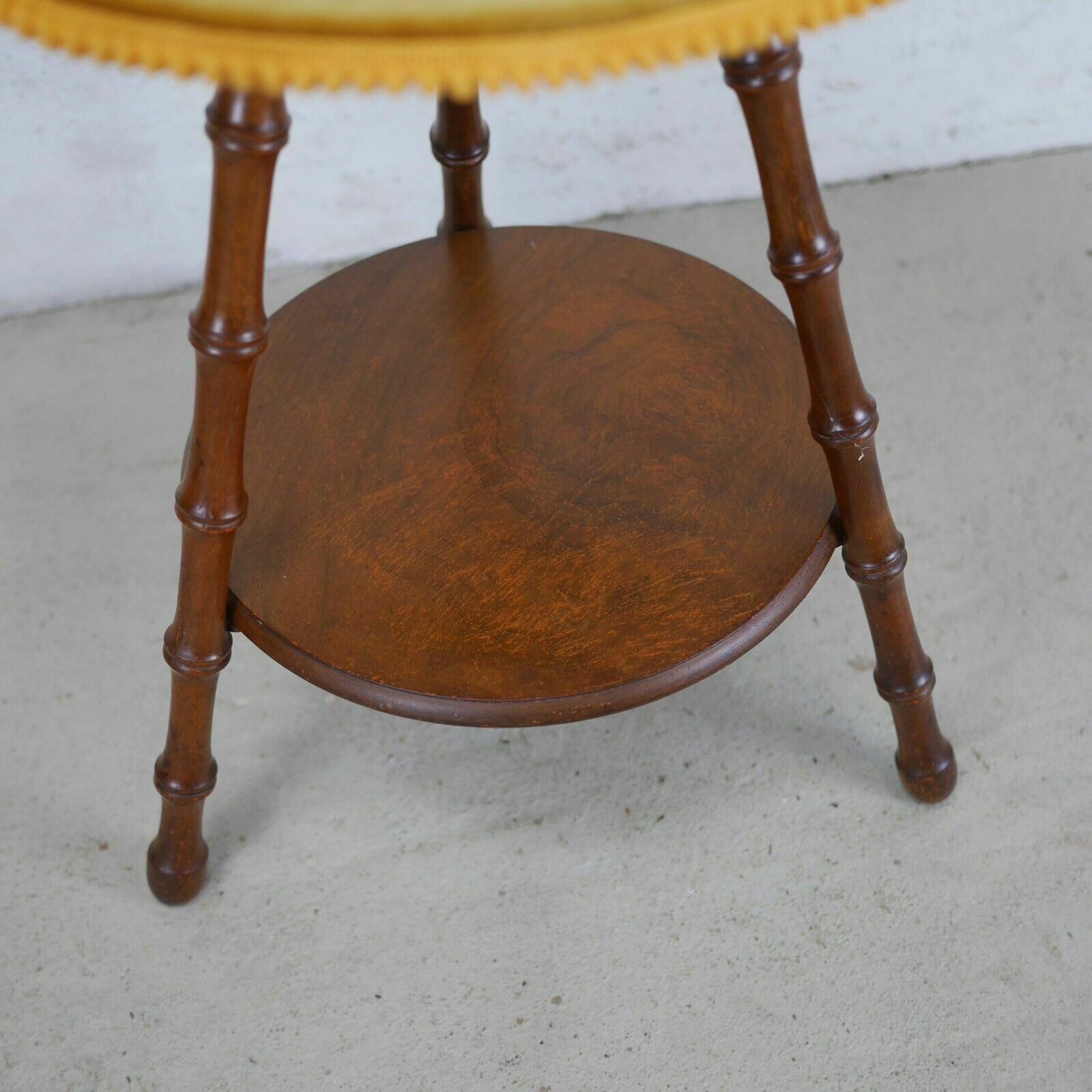 Antique Victorian Faux Bamboo Tripod Round Side Lamp Table Mustard Velvet photo buy