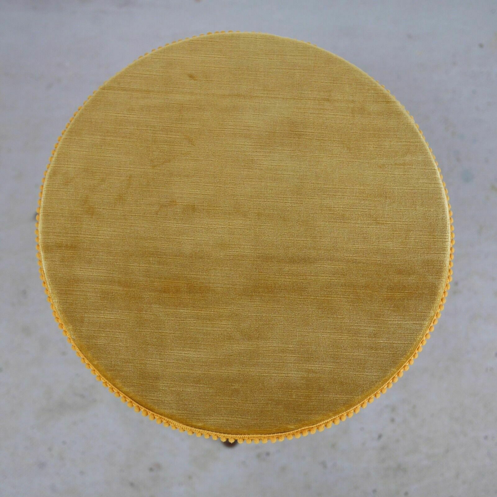 photo furniture Antique Victorian Faux Bamboo Tripod Round Side Lamp Table Mustard Velvet