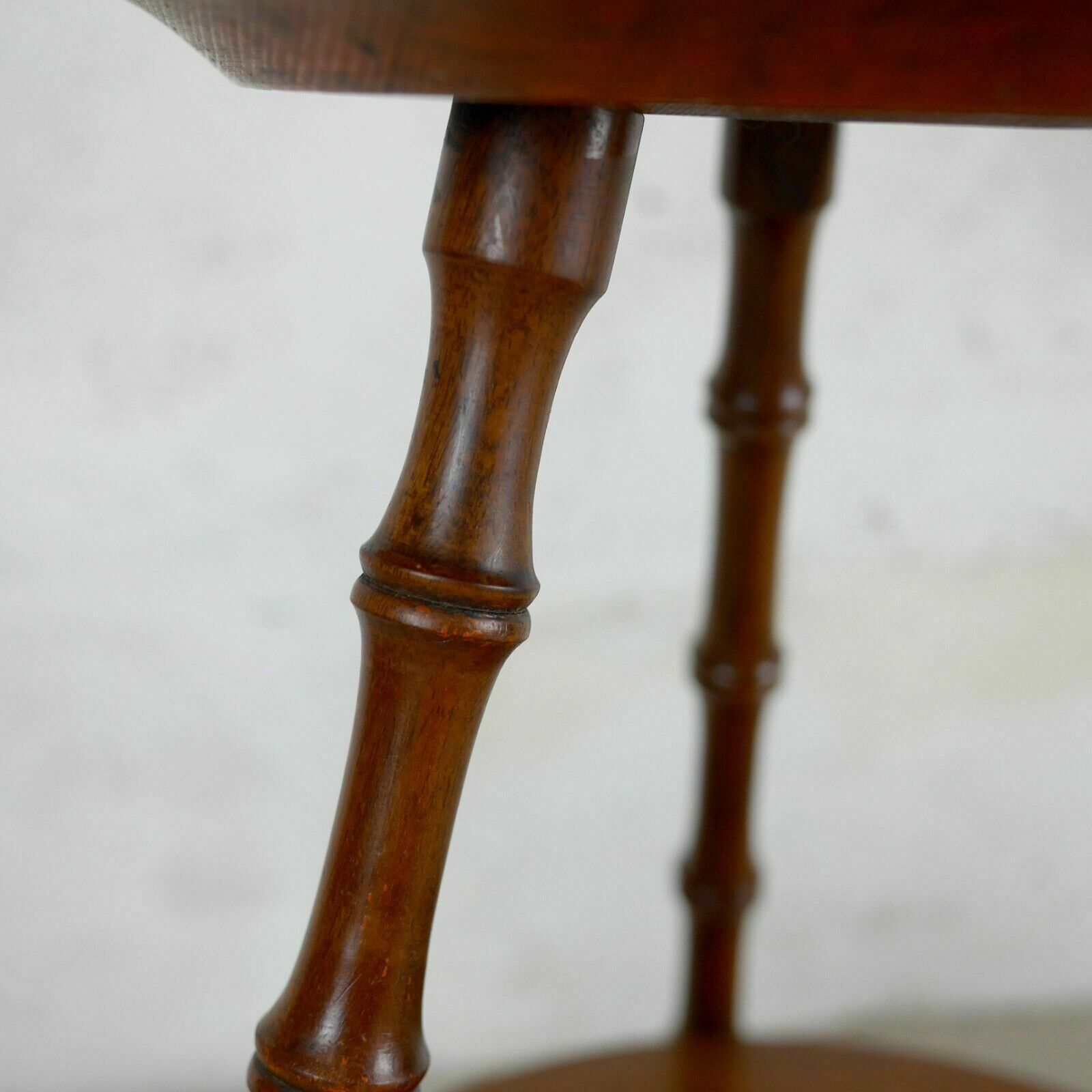 320.0 Antique Victorian Faux Bamboo Tripod Round Side Lamp Table Mustard Velvet photo