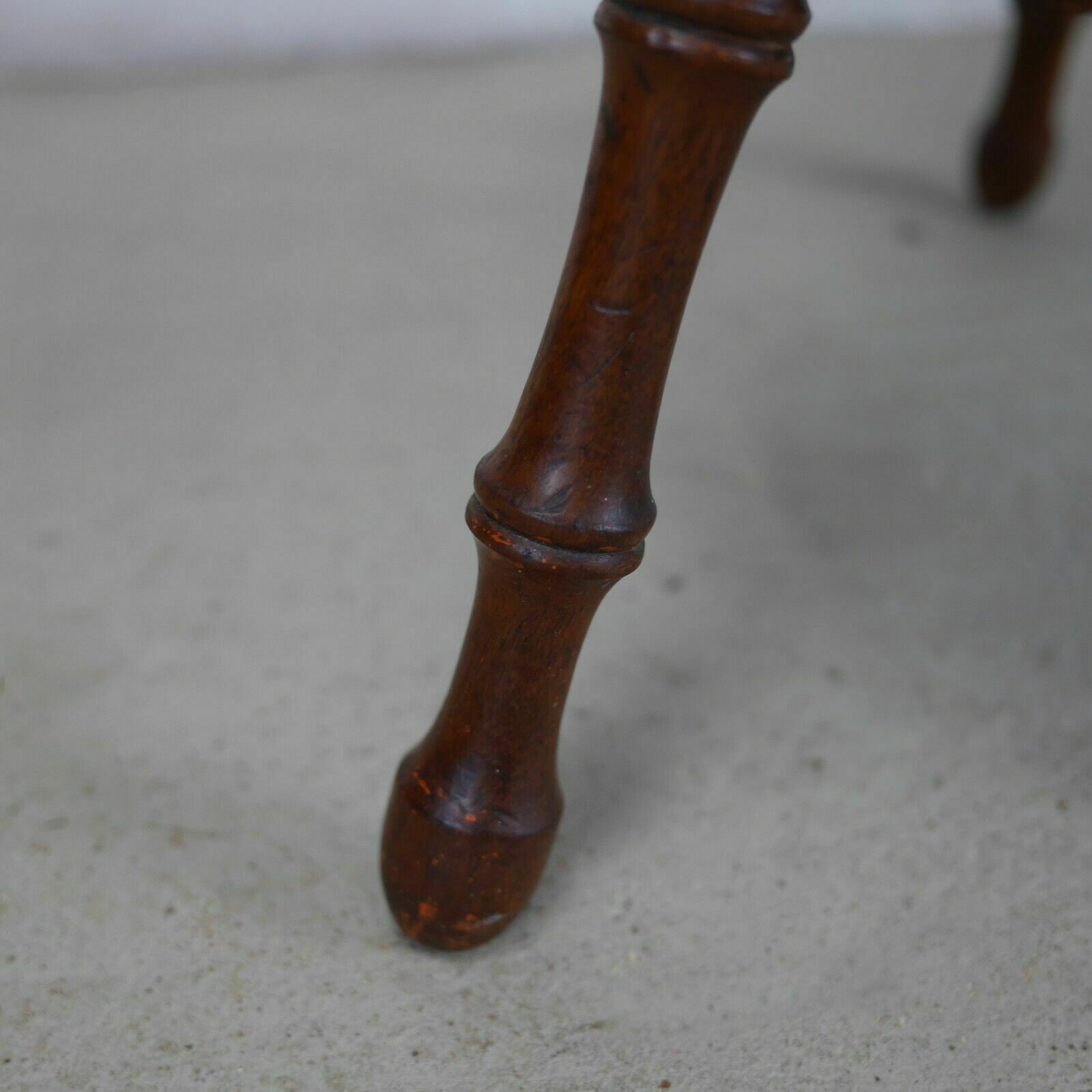 photo buy Antique Victorian Faux Bamboo Tripod Round Side Lamp Table Mustard Velvet
