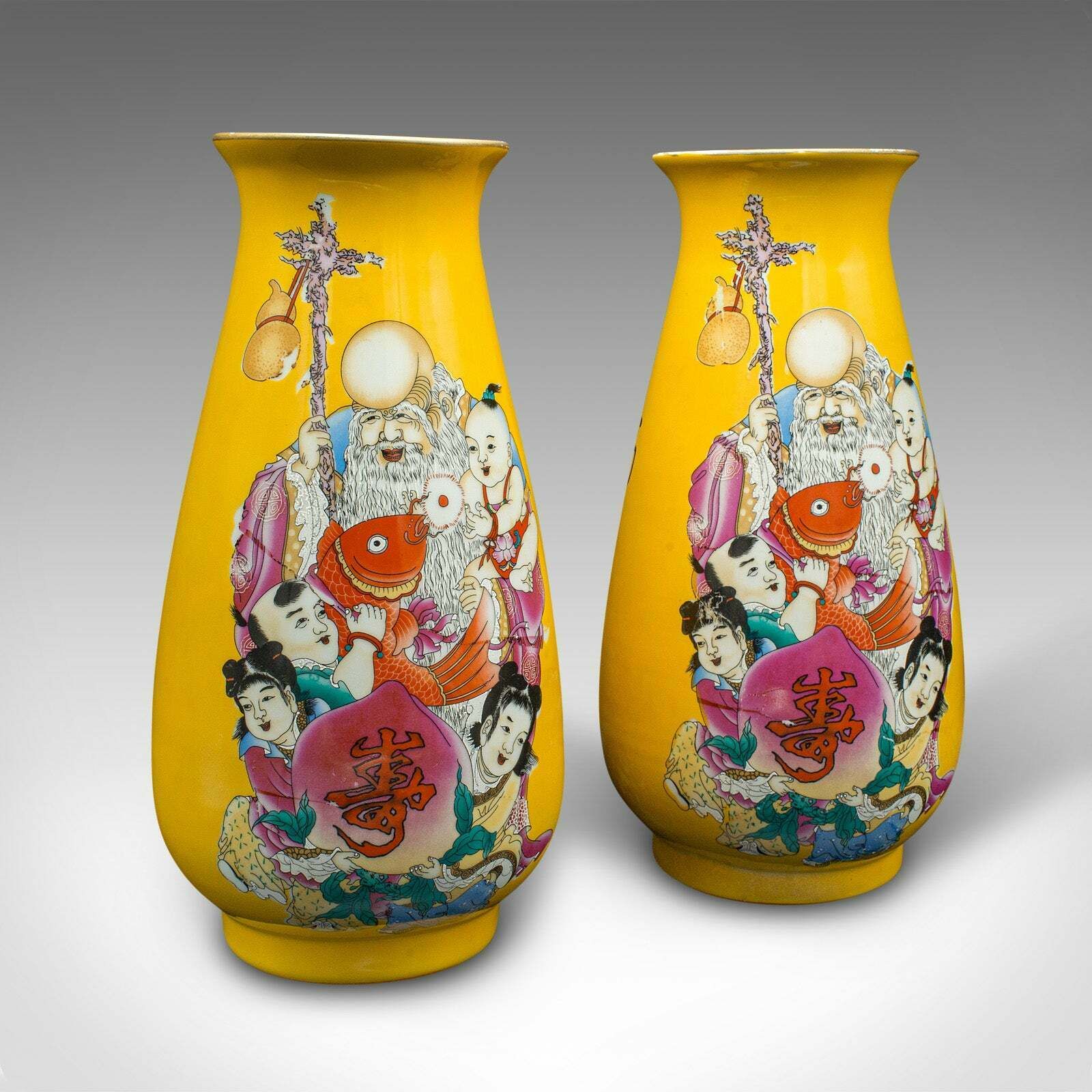 Pair Of Vintage Character Vases, Chinese, Ceramic, Baluster Urn, Art Deco, 1940 photo furniture