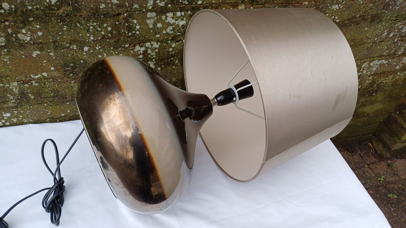 Statement Lamp And Shade   1990s Browns, Golds, Beiges   Maison Label photo vintage