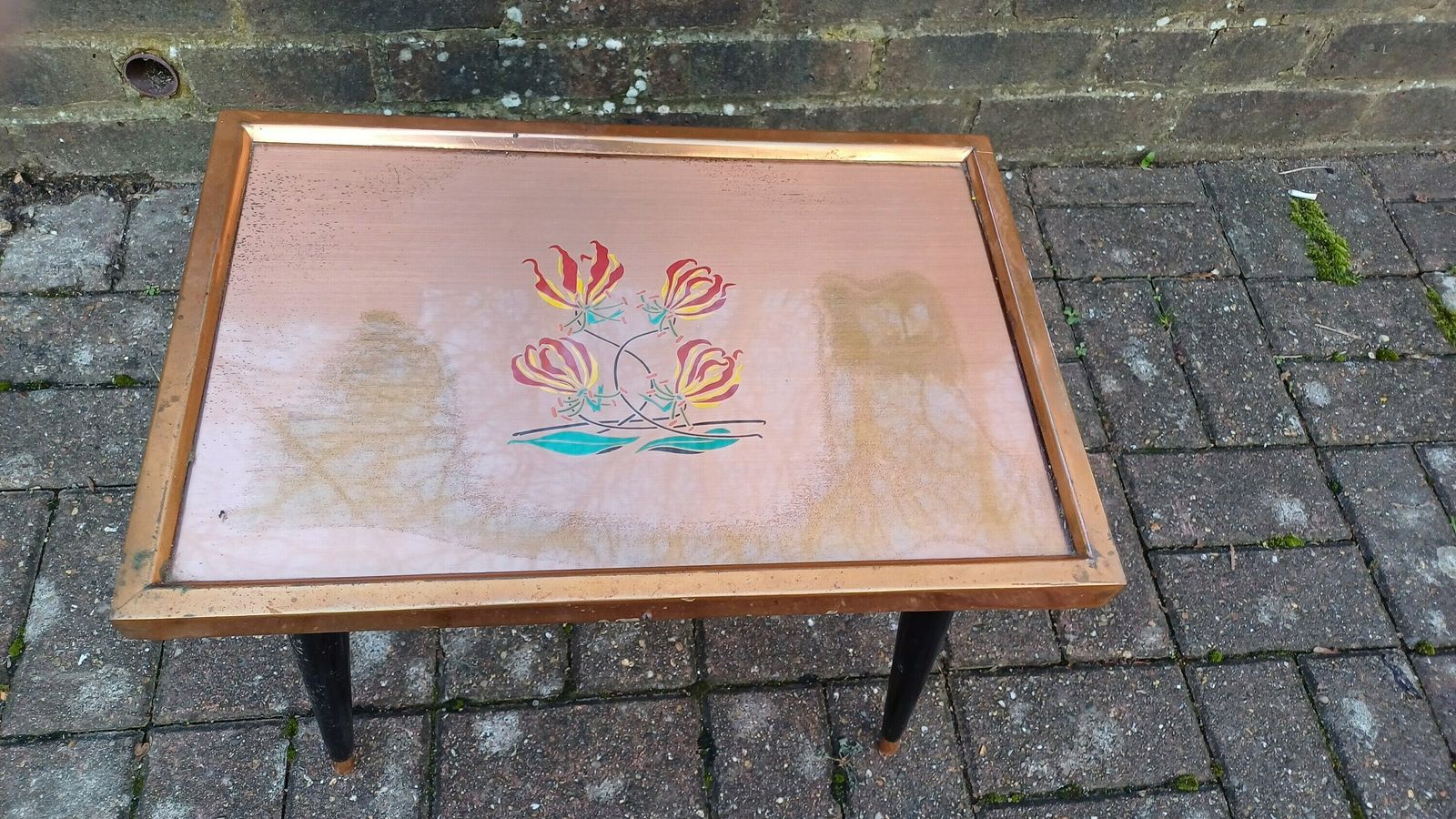 Retro Copper Coffee Side Table (Gift From Tobacco Research Board, Zimbabwe, Rhodesia, African Flowers, Fynbos) photo furniture