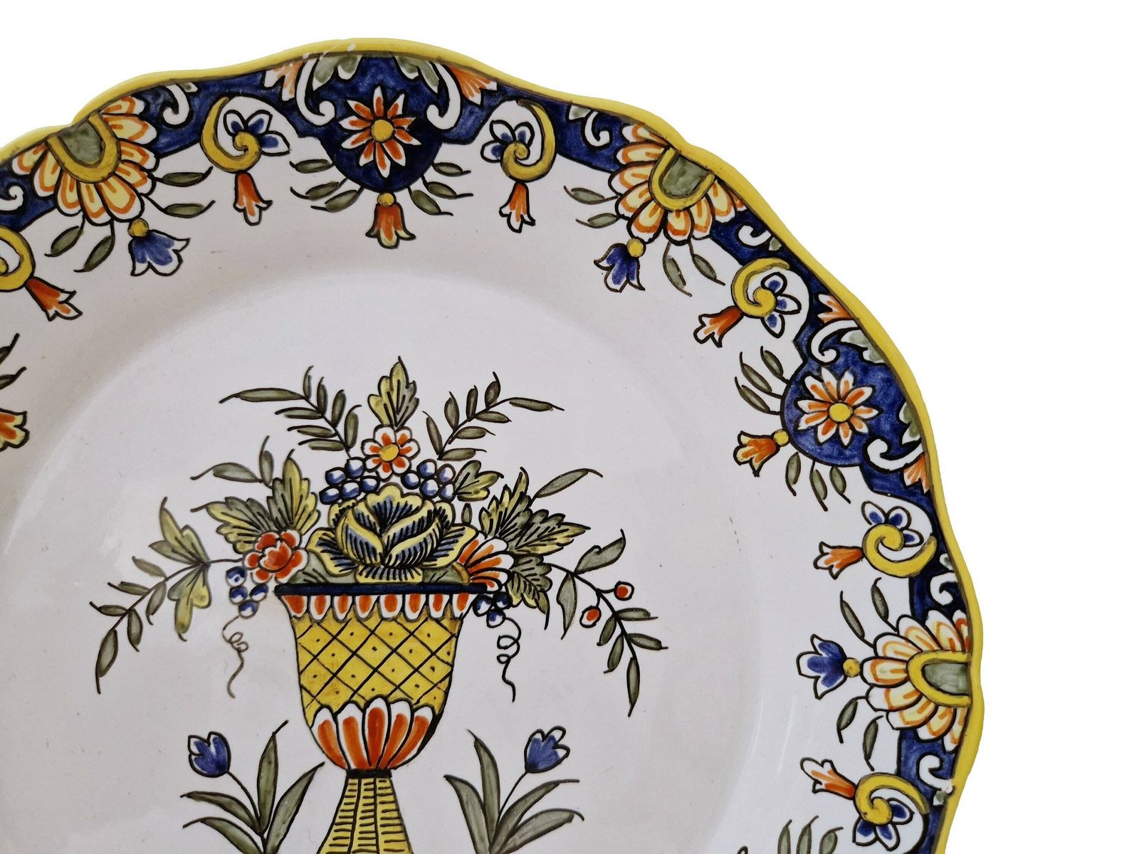 Desvres Faience Hand Painted Plate With Rouen Pattern Flowers By Geo Martel, French Country Kitchen Wall Decor, Vintage Lover Gift photo buy
