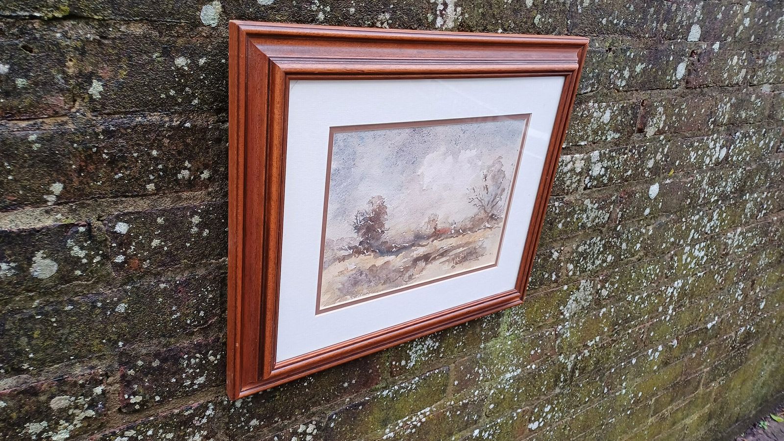 Quality Original Moddy Abstract Watercolour 'Late Autumn Landscape' John Humphries Wooden Frame. photo for sale