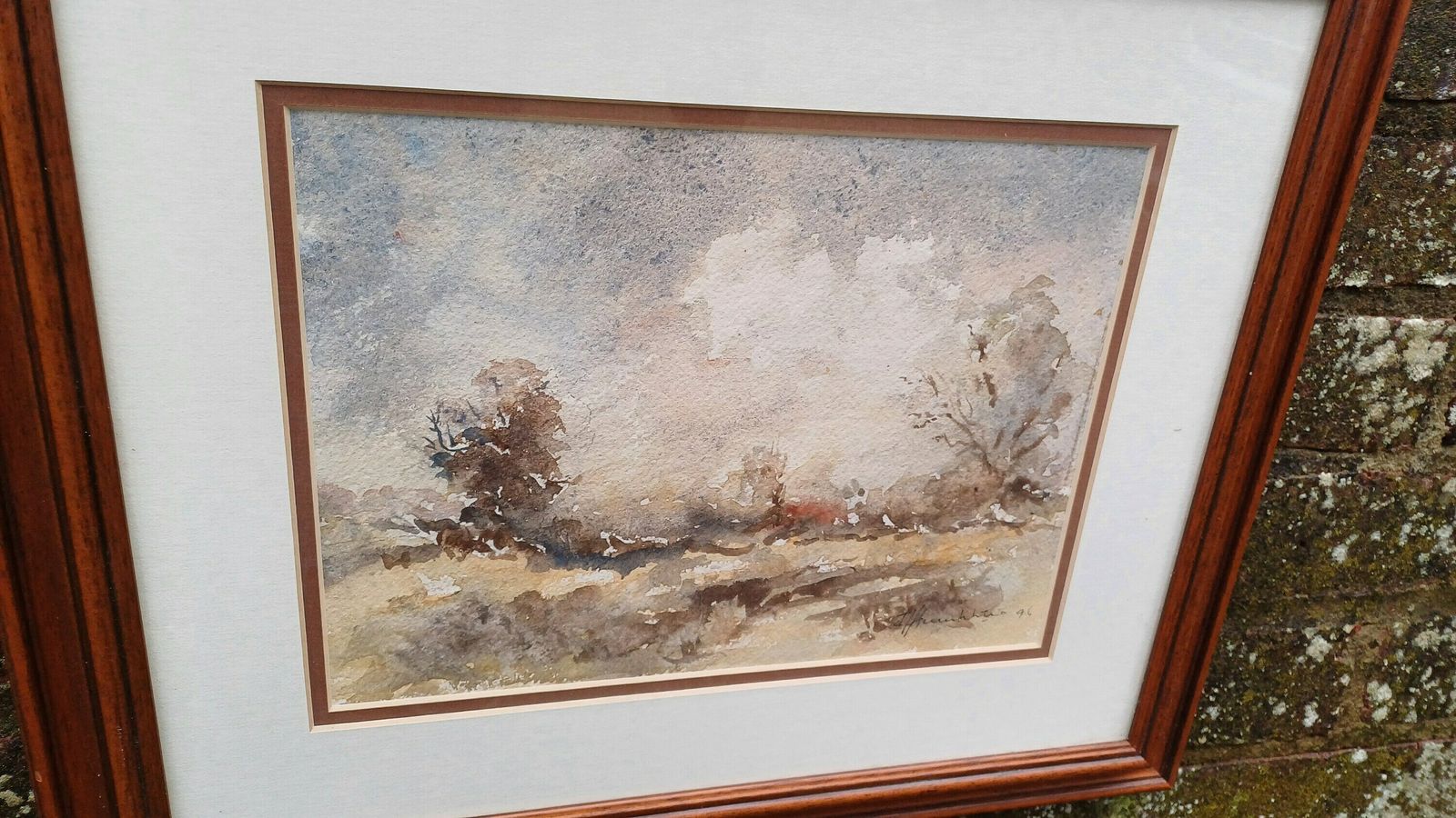 Quality Original Moddy Abstract Watercolour 'Late Autumn Landscape' John Humphries Wooden Frame. photo vinterior