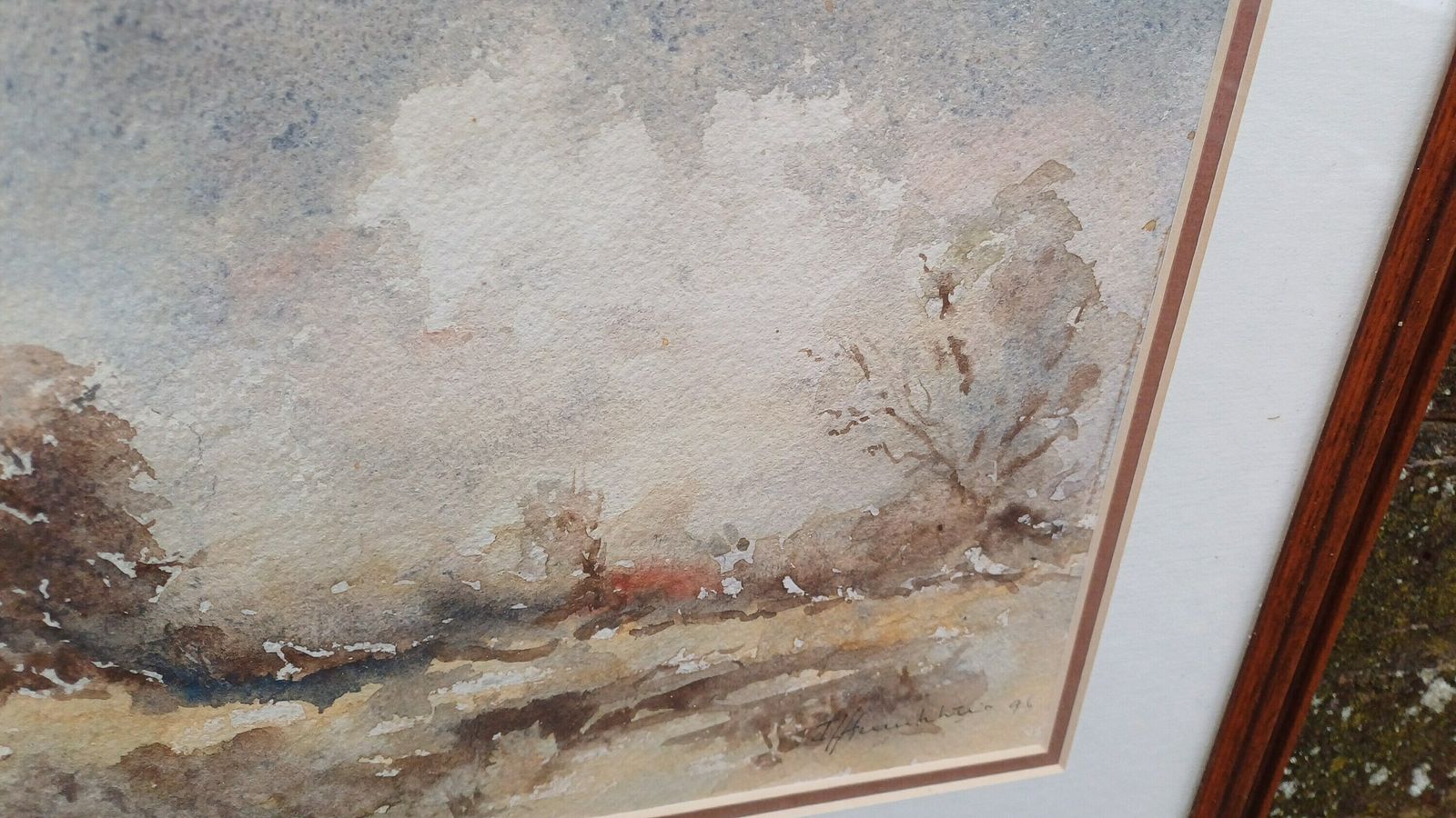 Quality Original Moddy Abstract Watercolour 'Late Autumn Landscape' John Humphries Wooden Frame. photo vintage