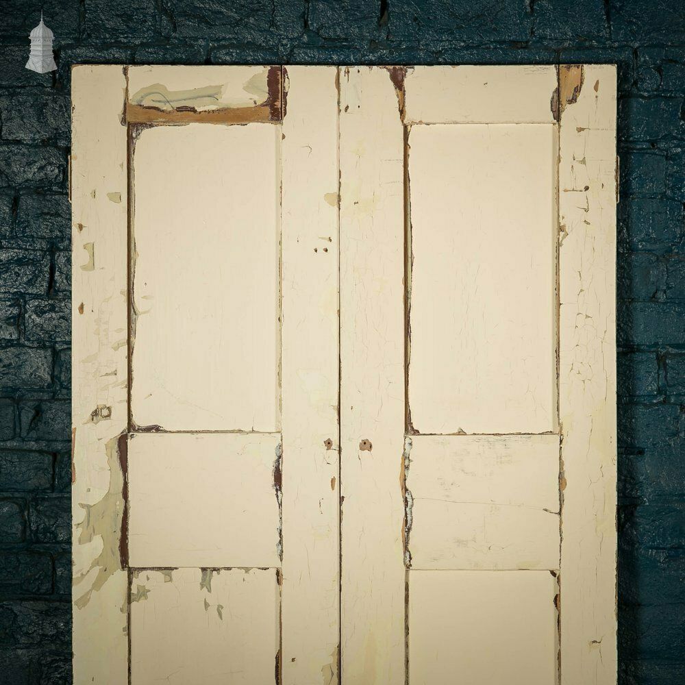 photo vintage Pine Paneled Shutters, 2 Panel White Painted Set Of 2 Pairs