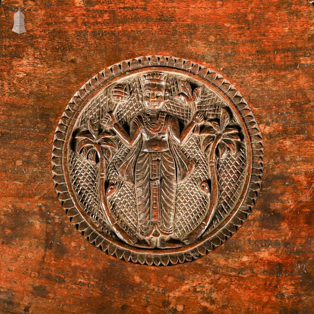 Carved Burmese Side Table, Serpent Base With Pierced Floral Circular Top photo vinterior