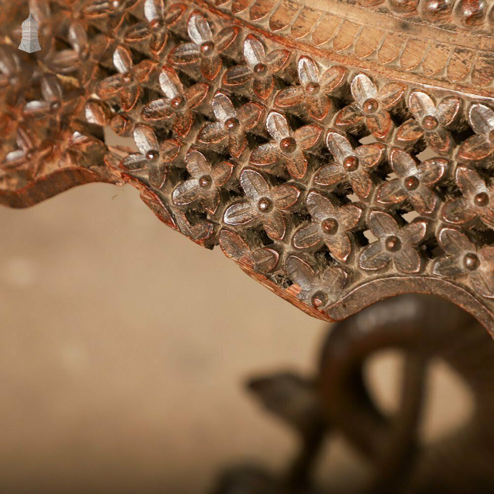 photo for sale Carved Burmese Side Table, Serpent Base With Pierced Floral Circular Top