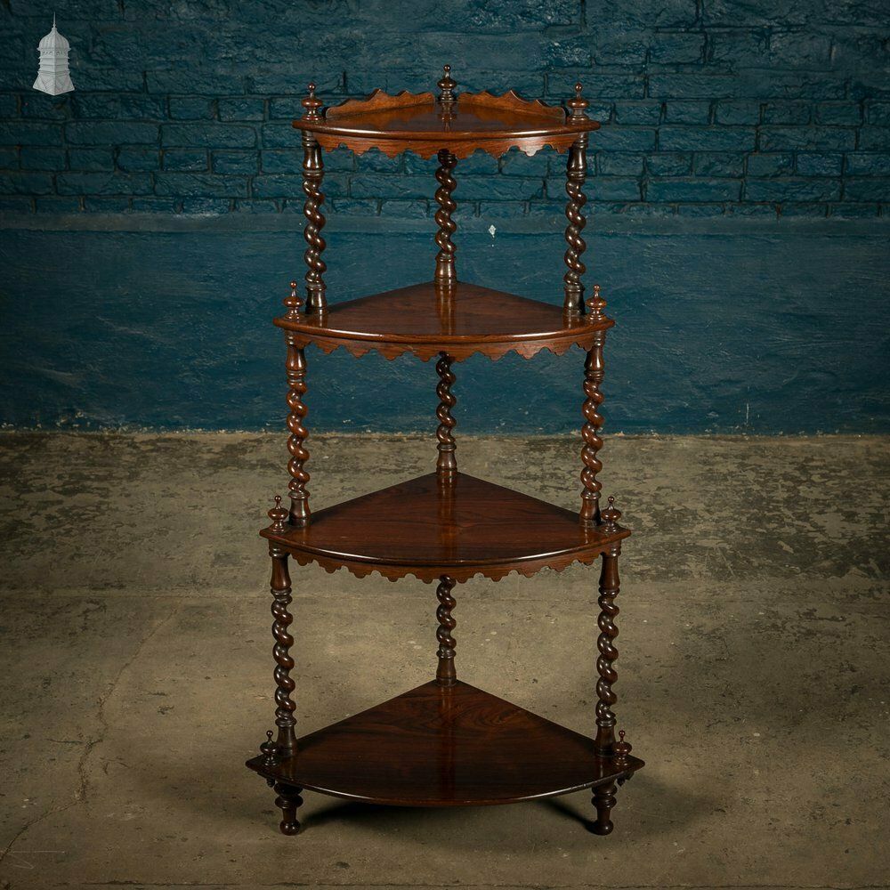 Corner Whatnot Rosewood, 4 Shelves With Barley Twist Supports, 19th C photo furniture
