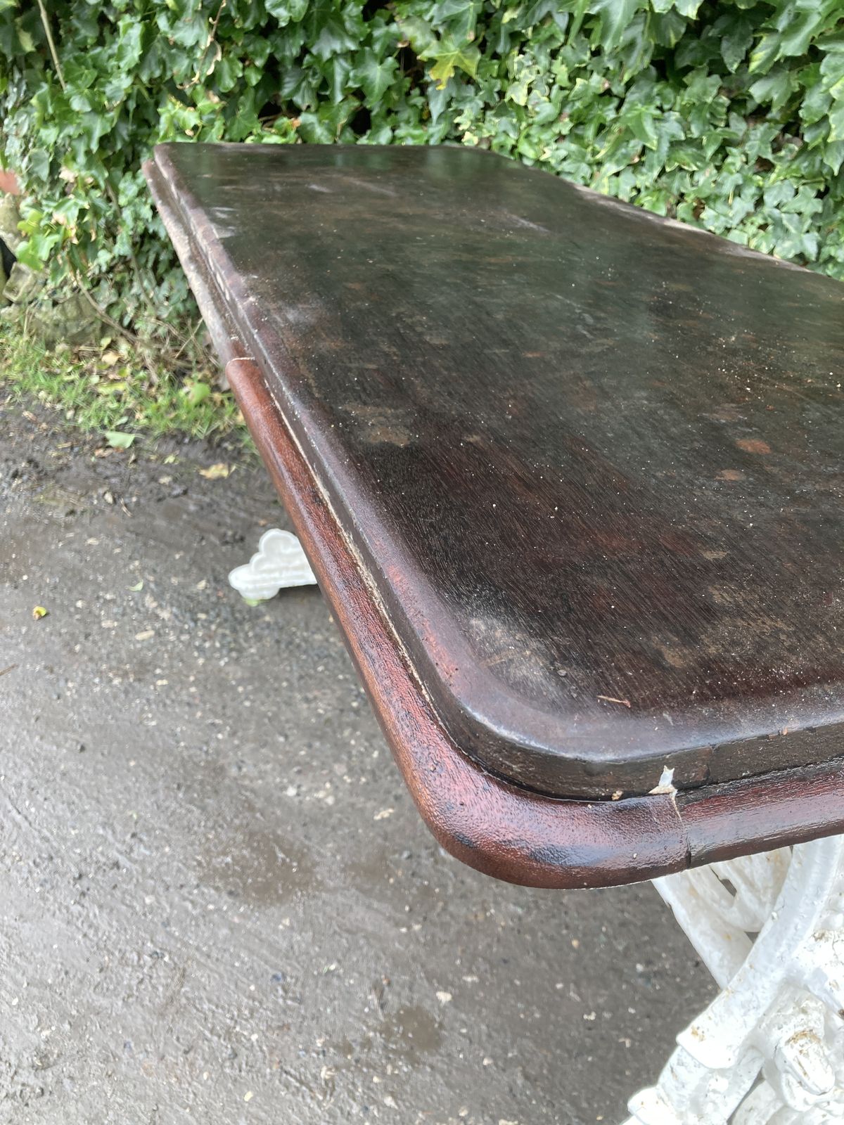 photo buy Victorian White Cast Iron Base, Mahogany Top Garden Table