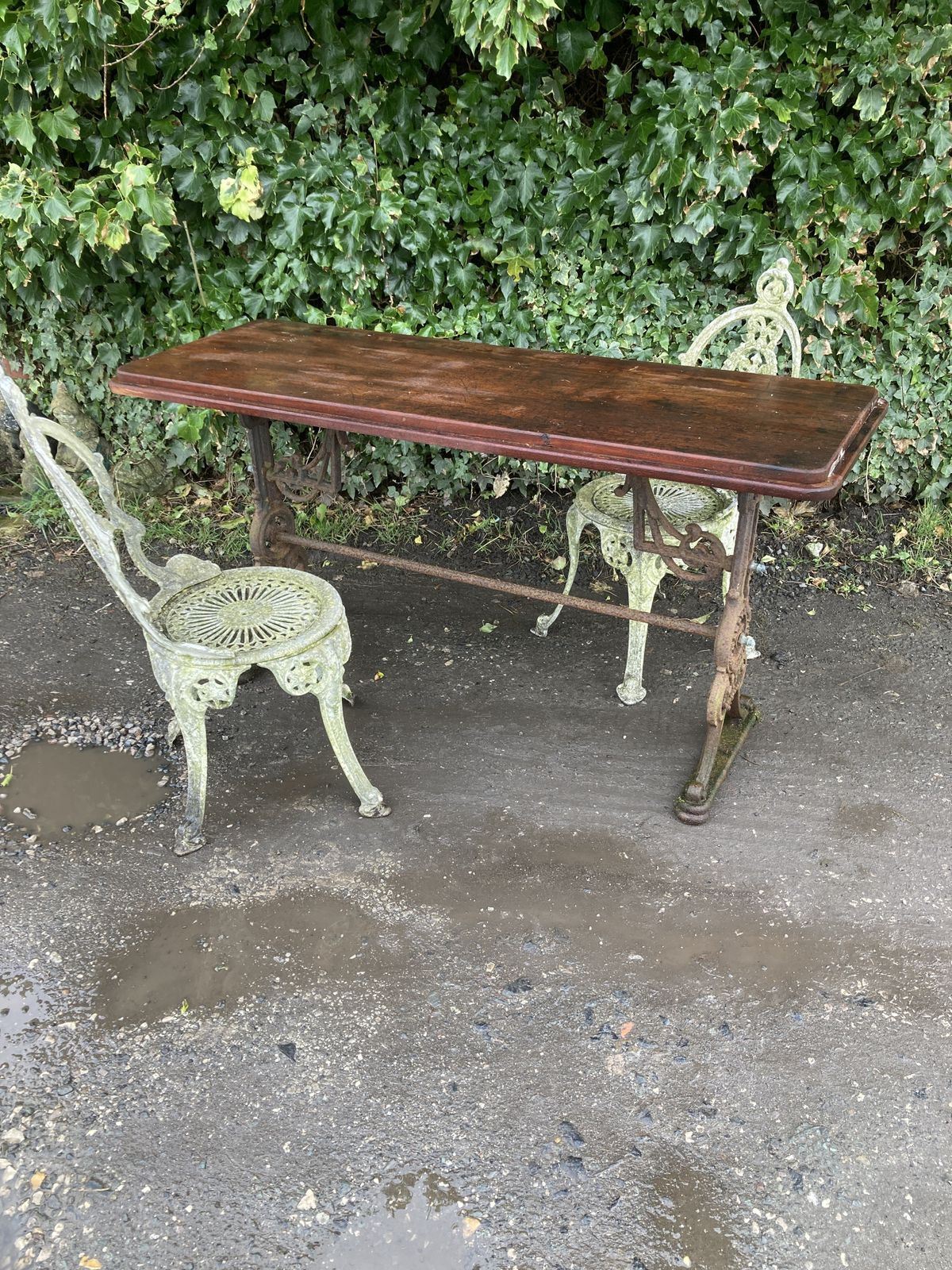 Victorian Hardy Hirst Huddersfield Cast Iron Mahogany Top Garden Table photo vintage
