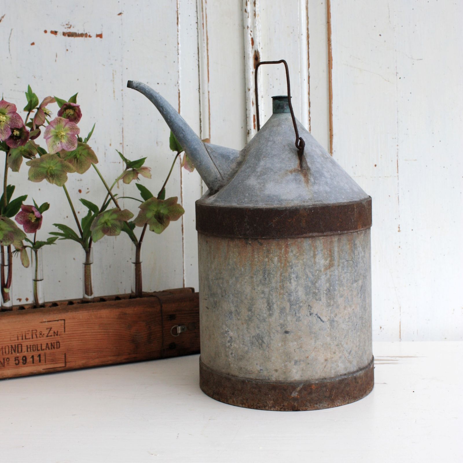 Large French Galvanised Metal Oil Can For Industrial Home Decor photo furniture