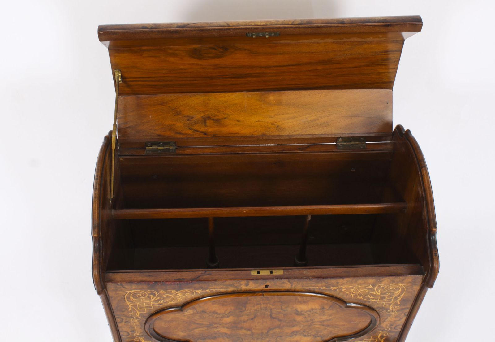 Victorian Burr Walnut & Inlaid Marquetry Canterbury Magazine Rack 19th C photo vinterior