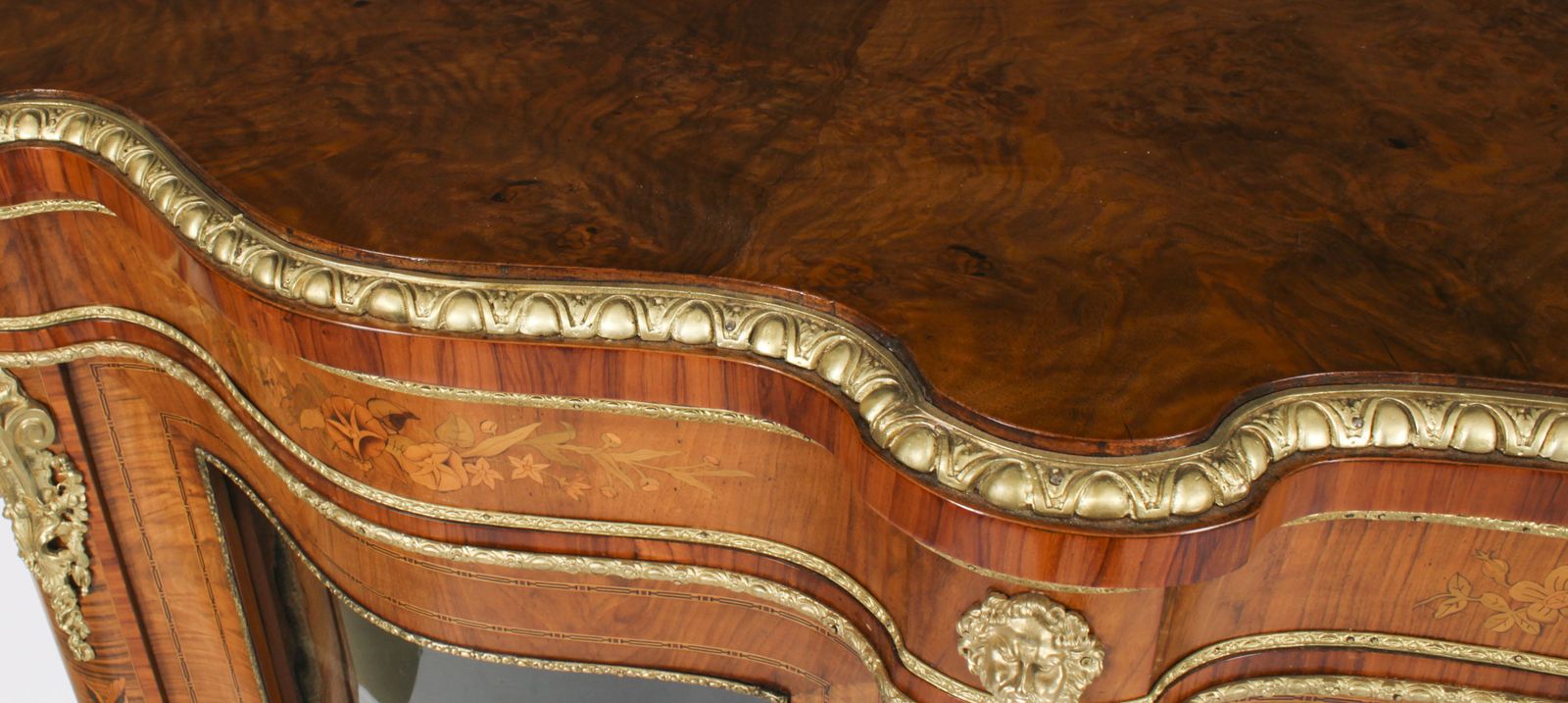 Antique Large Ormolu Mounted Walnut & Marquetry Serpentine Credenza 19th C photo Furniture