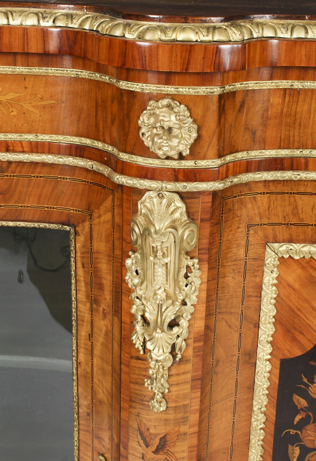Antique Large Ormolu Mounted Walnut & Marquetry Serpentine Credenza 19th C photo vintage