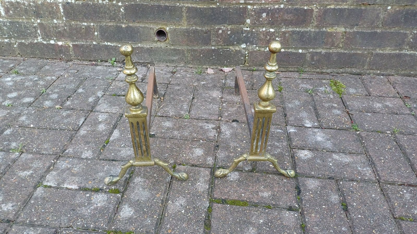 Pair Of Vintage Brass And Iron Fire Dogs